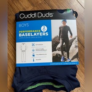 Cuddl Duds Boys Performance Baselayer Set - Navy with Green Stitching